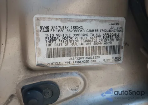 2000 Mitsubishi Mirage De from USA, damaged, VIN JA3AY26C6YU011226